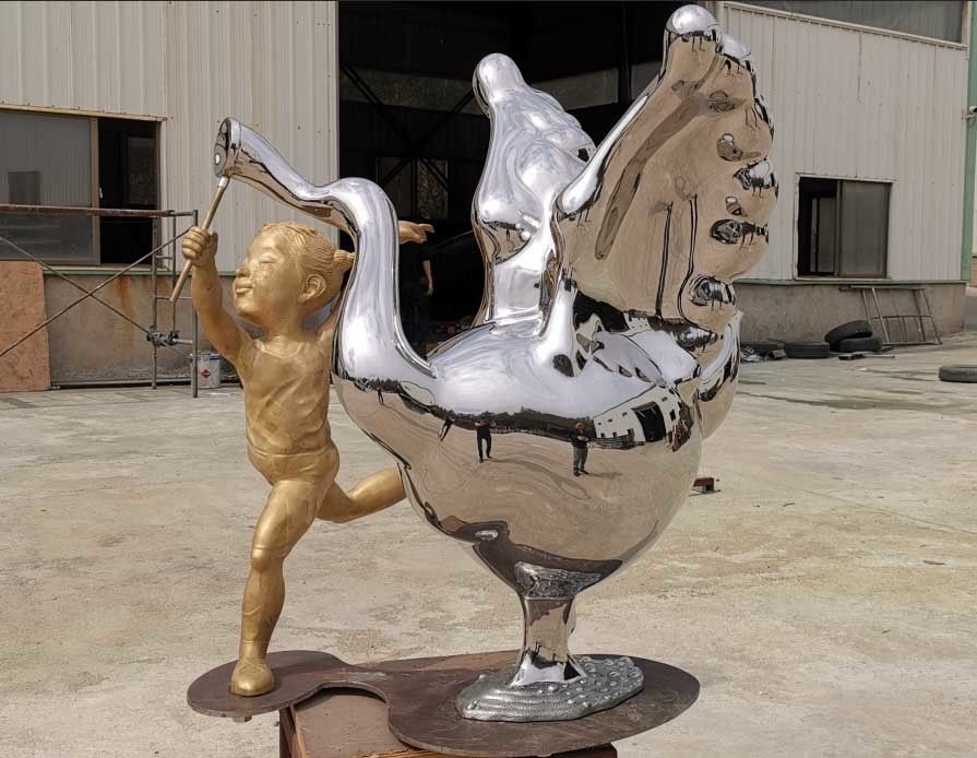 Sculpture décorative publique en animal d'acier inoxydable de statues extérieures contemporaines en métal