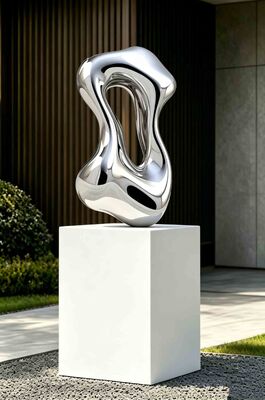 Sculpture abstraite en acier inoxydable 316L poli miroir personnalisable pour décoration intérieure moderne